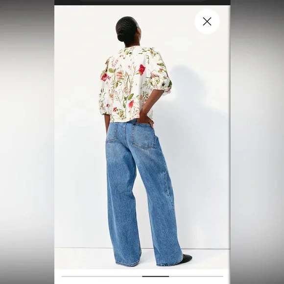 H&M women’s linen blend white floral button down blouse sz XS preloved - Picture 4 of 11